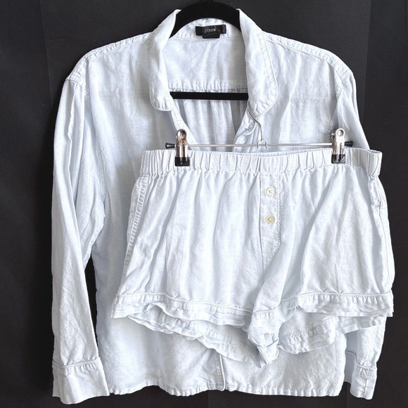 J.Crew S Womens White Linen Cotton Pajama Set Long Sleeve Top Shorts - Picture 2 of 10